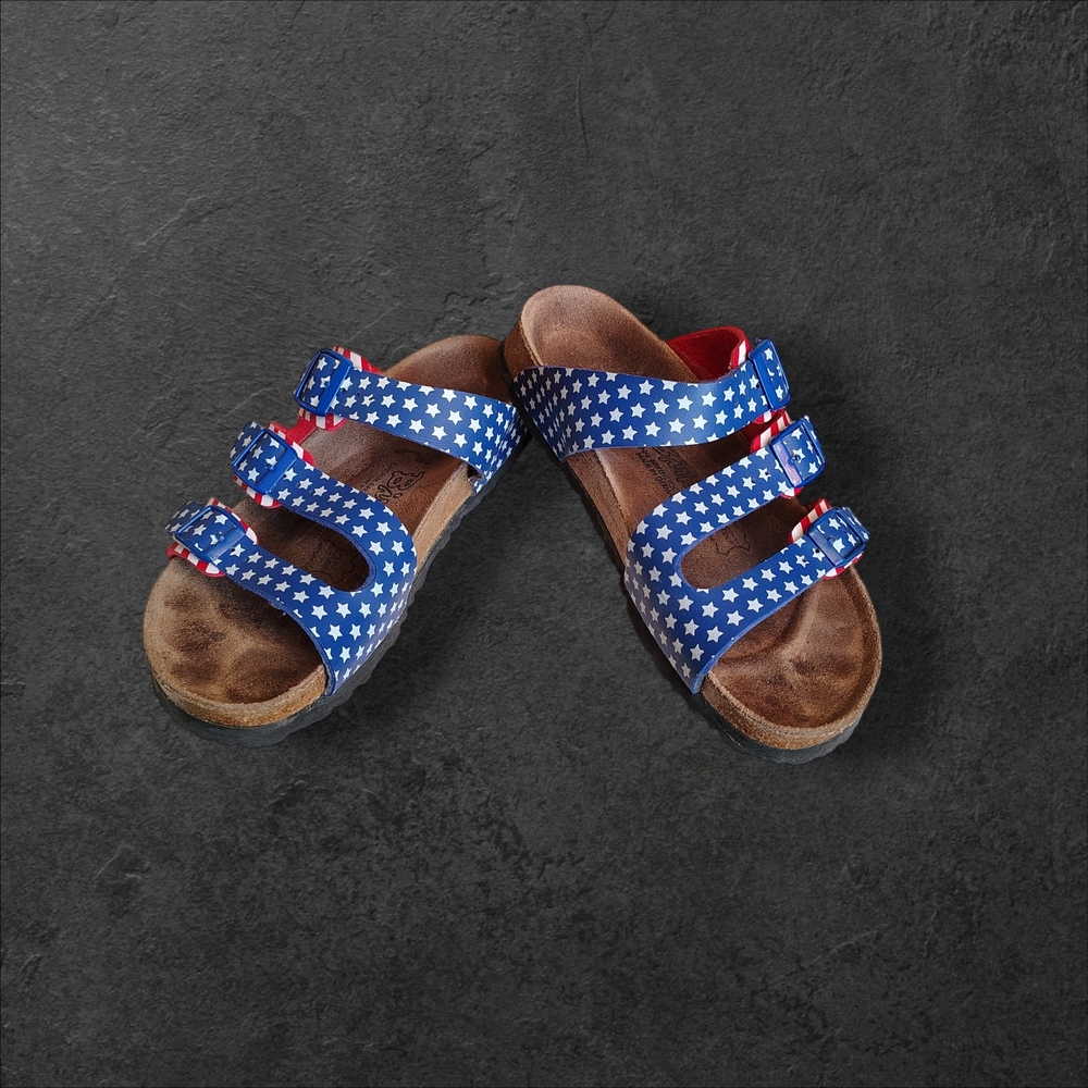 Birkenstock Birkis 3 Strap Sandals Stars Stripes USA Flag Size 37